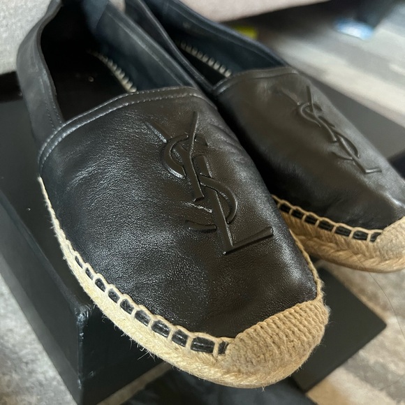YSL Yves Saint Laurent Black Leather Espadrille Flats Women's Size 39 - Picture 2 of 10